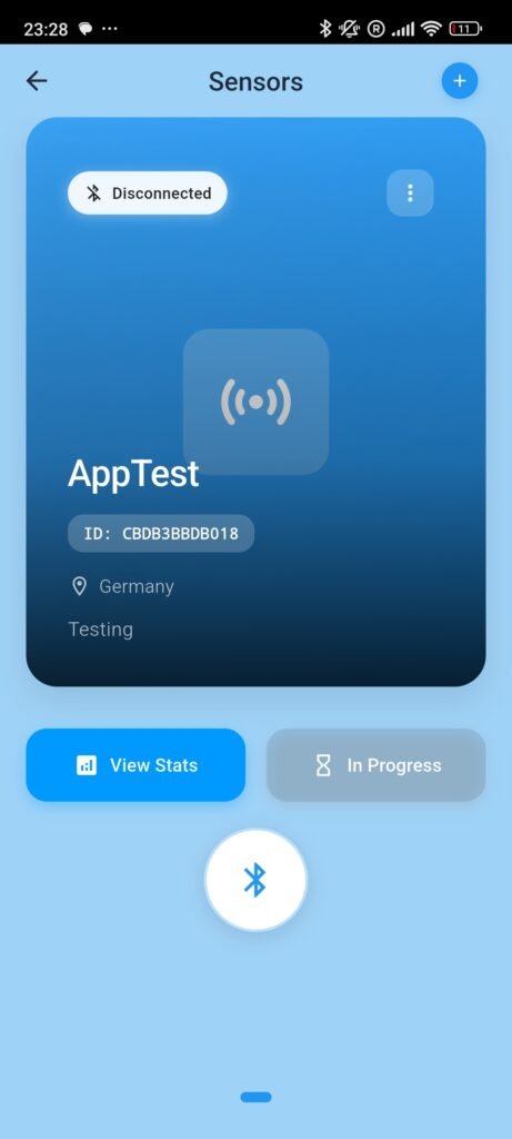 Proxigen app showing live concrete temperature readings from a sensor